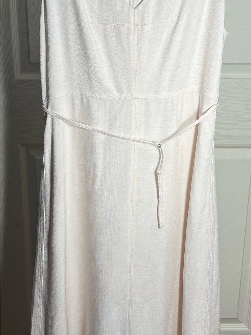 J. Crew Mathilda Ivory Sleeveless V-Neck Midi Dress with Waist Tie